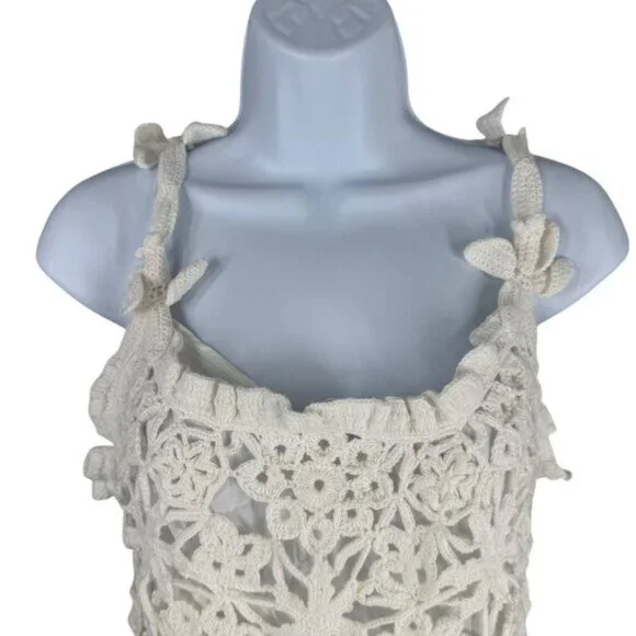 Farm Rio Crochet Peplum Top White Floral Handmade NWT Size XS - Picture 8 of 14